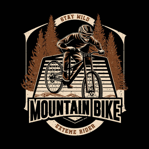 Logotipo Silhouette Mountain bike. bicicleta descenso logotipo vintage ilustración vector - Vector, Imagen