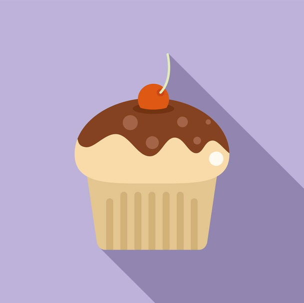 Pastry muffin icon flat vector. Cake food. Cute nutrition - Διάνυσμα, εικόνα