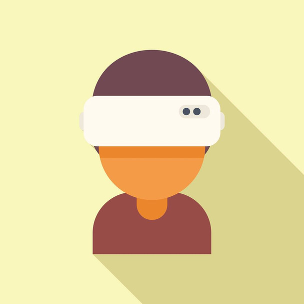 Human vr headset icon flat vector. Virtual reality. Digital head - ベクター画像