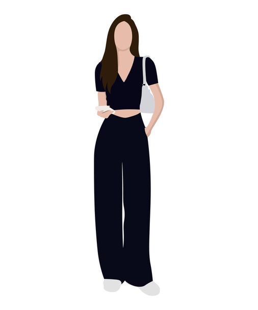 Chica de moda en ropa elegante, ilustración vectorial sobre un fondo blanco - Vector, imagen