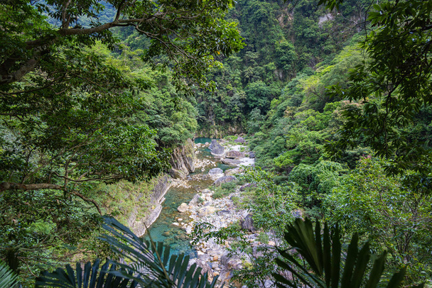 Shakadang wandelpad bij het Taroko National Park Taiwan. Het beschermde bergboslandschap vernoemd naar de markante Taroko kloof, uitgehouwen door de rivier de Liwu. Taiwan natuurlijke wonderen en erfgoed. - Foto, afbeelding