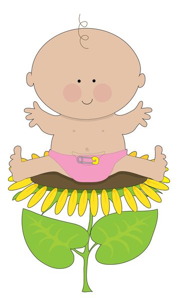 Baby boy on  sunflower - Vettoriali, immagini