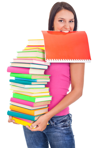 Student with lot of book in hands - Φωτογραφία, εικόνα