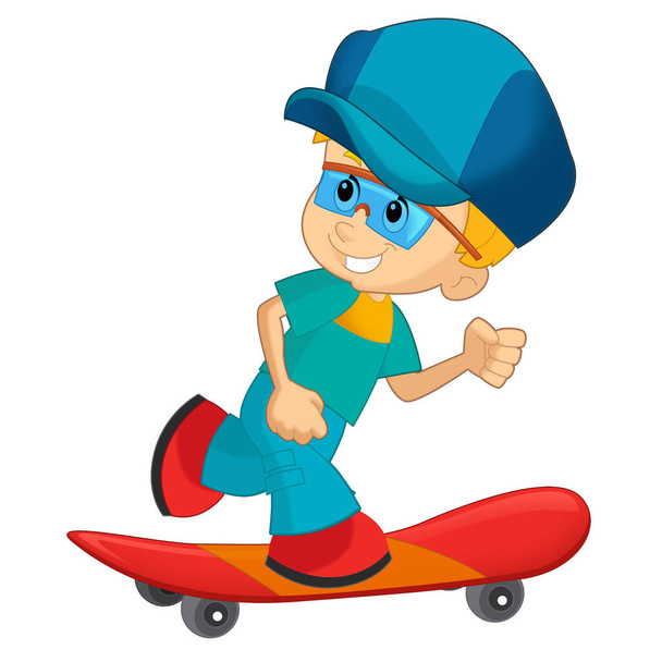 cartoon scene with boy on a skateboard training learning isolated illustation for kids - Fotó, kép