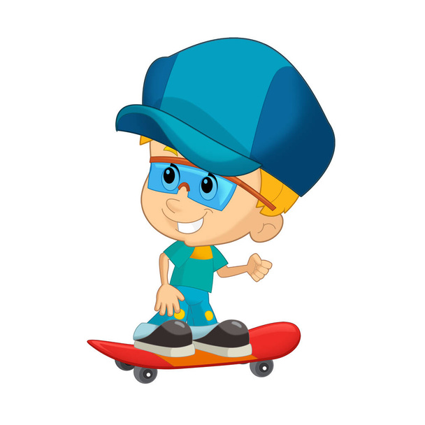 cartoon scene with boy on a skateboard training learning isolated illustation for kids - Foto, Bild