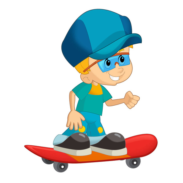 cartoon scene with boy on a skateboard training learning isolated illustation for kids - Photo, image