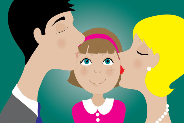 Parents kissing their daughter - Vector, Image