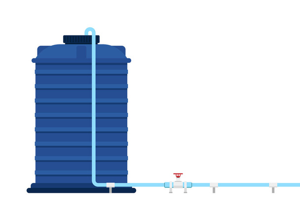 Water tank vector. Tap. Blue water tank on white background. - Вектор,изображение