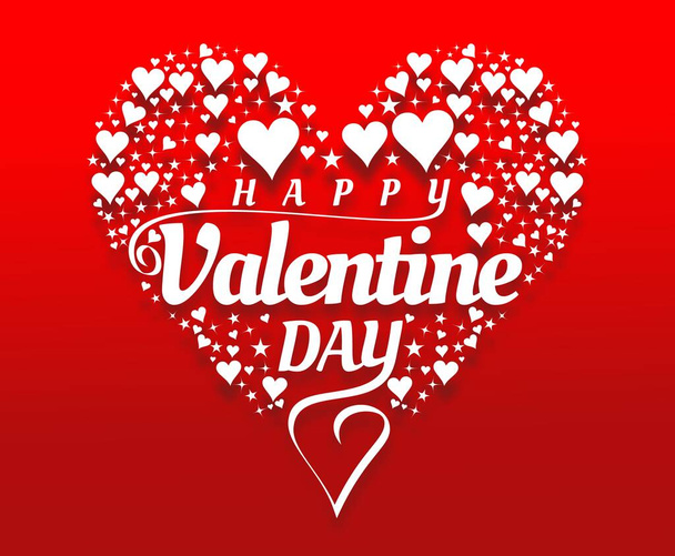 happy valentine'. white design with additional ornaments forming a heart on a separate red background - Vetor, Imagem