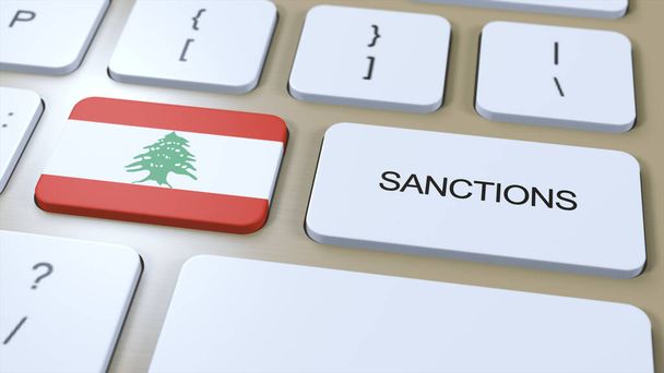 Lübnan bazı ülkelere yaptırım uyguluyor. Lübnan 'a uygulanan yaptırımlar. Klavye Düğmesi İtme. Siyaset Resimleri 3D Görüntü. - Fotoğraf, Görsel