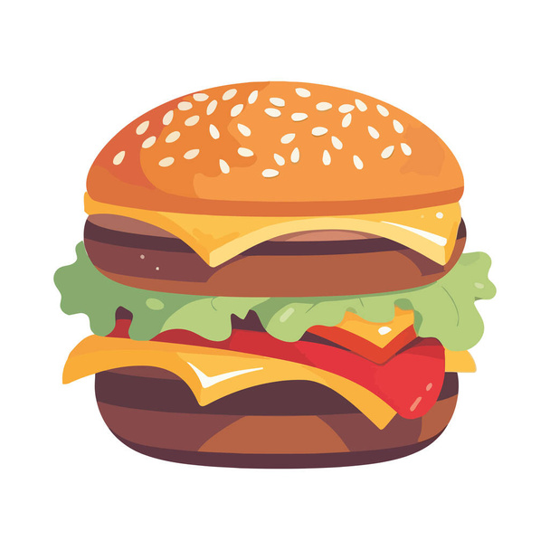 Hamburger di manzo alla griglia con cheddar su bianco - Vettoriali, immagini