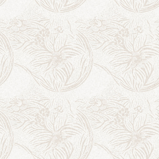 Subtle rustic elegance wedding floral block print linen seamless pattern. All over print of white on white tonal cotton effect flower background - Photo, Image