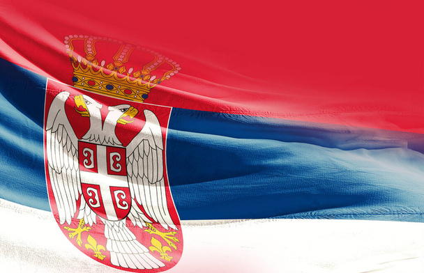 Serbia macha flagą z bliska - Zdjęcie, obraz