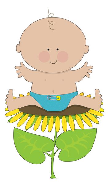 Baby boy on  sunflower - Vector, Image