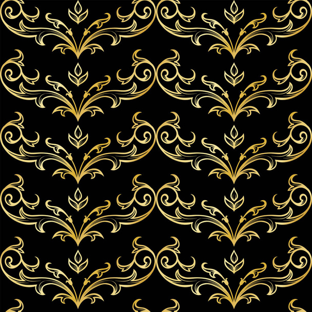 Abstract geometric floral seamless pattern. Gold and black ornament. Modern stylish texture repeating. Vector background. - Vetor, Imagem