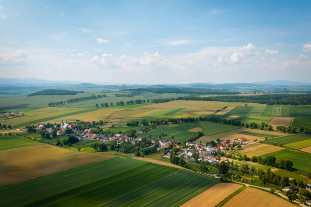 Bobolice, aerial view of polish village, Lower Silesian landscape. Drone view of beautiful, countryside landscape. - Фото, зображення