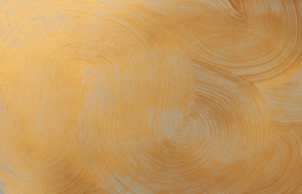 ゴールドサークルストリップライン塗装スミアブロットキャンバス紙。アブストラクトテクスチャカラーステインブラシの背景. - 写真・画像