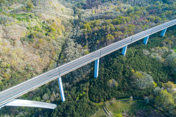 drone aerial view of a high speed train viaduct - Φωτογραφία, εικόνα
