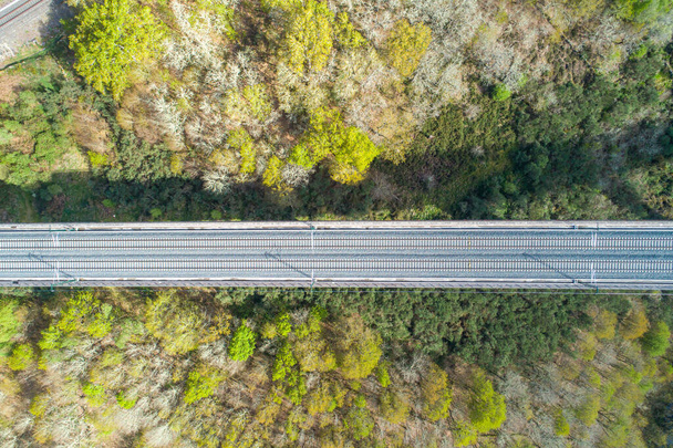 overhead drone aerial view of a high speed railway bridge. - Foto, imagen