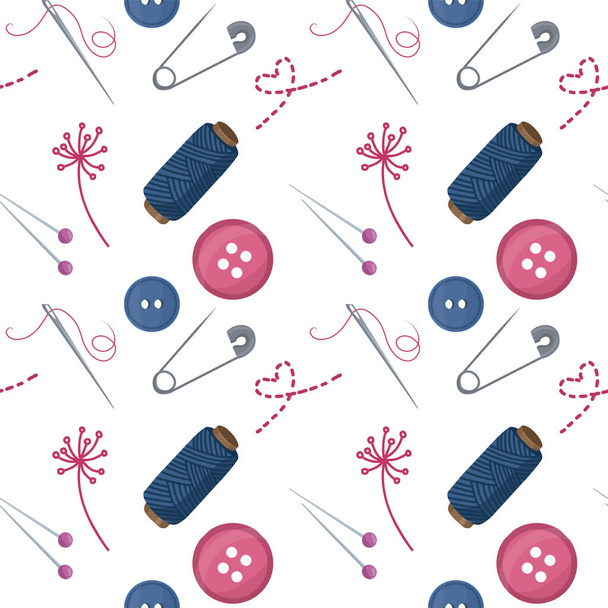 Seamless pattern with sewing tools, cartoon style. Vector illustration - Διάνυσμα, εικόνα