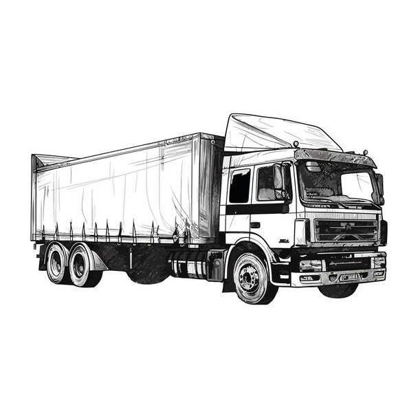 disegno lungo camion su bianco - Vettoriali, immagini