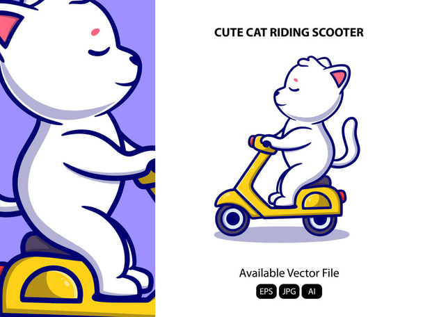  vector cute bunny riding scooter cartoon vector icon illustration. animal nature icon concept isolated premium vector. - Vektor, obrázek