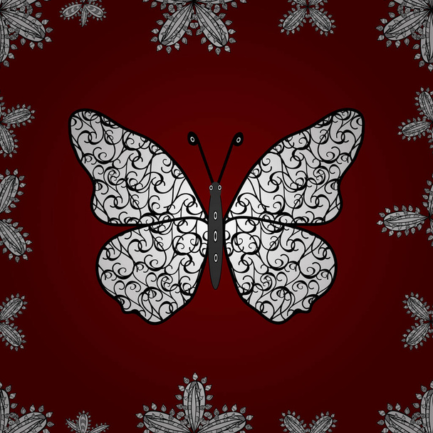 Mit Schmetterling auf rotem, weißem und schwarzem Hintergrund. Hintergrund für Stoff, Textil, Druck und Einladung. Vektorillustration. - Vektor, Bild
