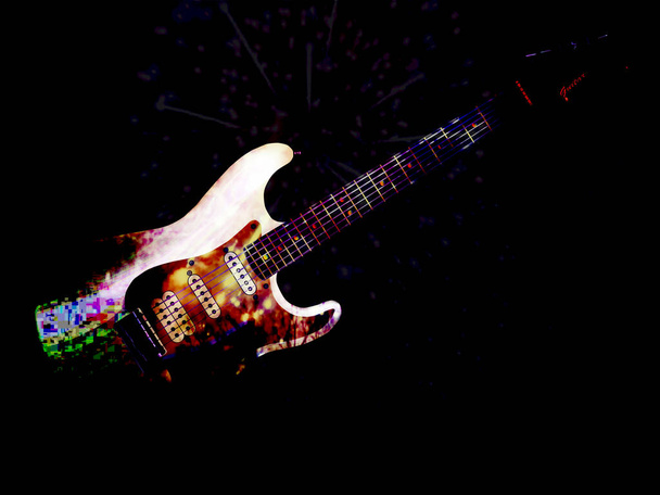 Typická moderní plná elektrická kytara s barevným FX - Fotografie, Obrázek