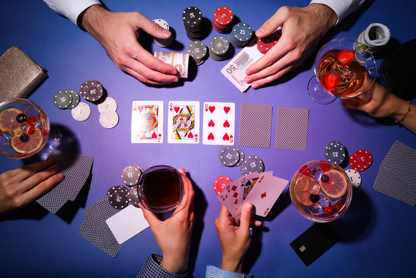 Poker game and gambling business, top view - Фото, изображение