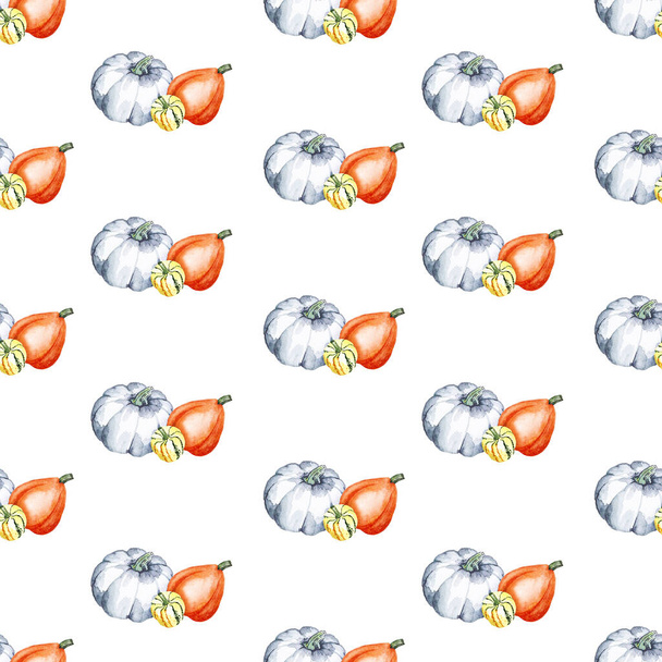 Pumpkins. A group of vegetables. Watercolor seamless pattern. Can be used for textile design, paper products. - Photo, Image