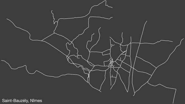 フランス・NMESのサン・ボザール・コミューンの詳細な手描きのナビゲーション・ストリート・ロードマップ、鮮やかなロードラインと名前のタグがしっかりとした背景に - ベクター画像