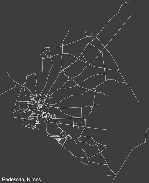 フランスのNMESのREDESSAN COMMUNEの詳細な手描きのナビゲーション都市道路地図、鮮やかな道路ラインと固体背景に名札を持つフランス - ベクター画像