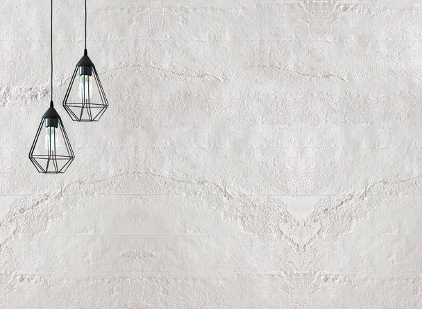 bright stone wall interior design and modern lamp - Photo, Image