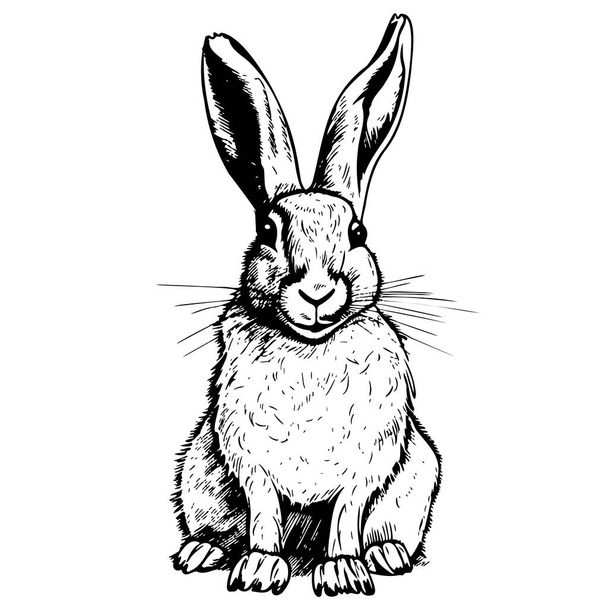 Conejo sentado boceto dibujado a mano en estilo garabato ilustración - Vector, imagen