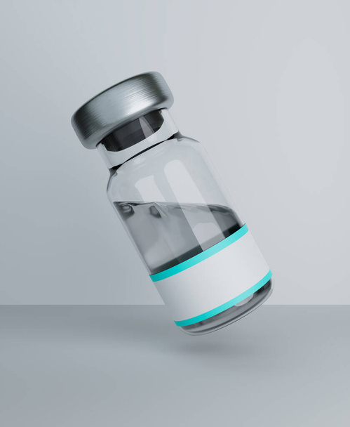 vaccine bottle on grey background, 3d illustration rendering - Фото, изображение