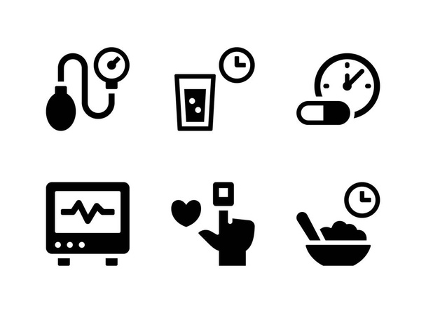 Simple Set of Diabetes Related Vector Solid Icons. Contains Icons as Blood Pressure, Drinking, Medicine and more. - Vector, Image