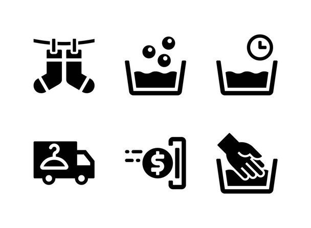 Semplice serie di Icone Solide Vettoriali relative alla Lavanderia. Contiene icone come calzini appesi, lavabo, tempo e altro ancora. - Vettoriali, immagini