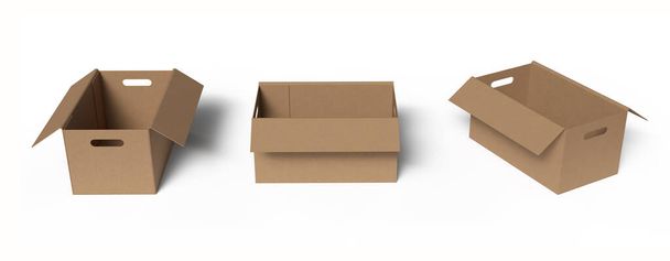Zestaw kartonowych pudełek izolowanych na białym tle. Ilustracja 3D - Zdjęcie, obraz