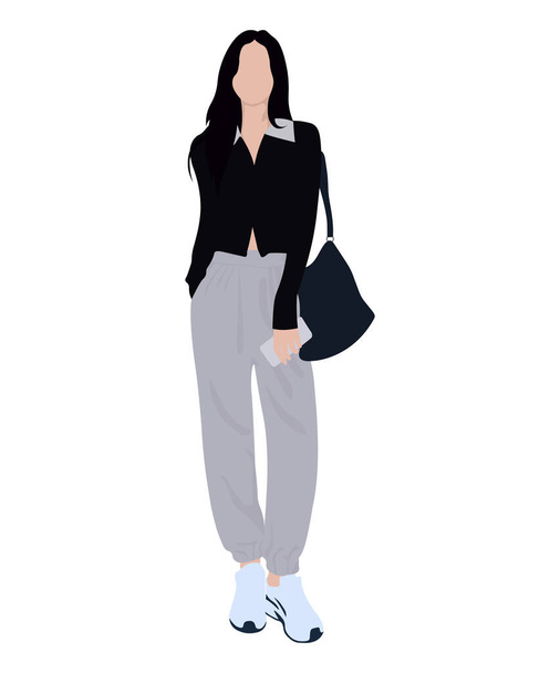 Fashionable girl in stylish clothes, vector illustration on a white background - ベクター画像