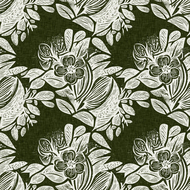 Forêt verte pays floral motif sans couture lin imprimé. Impression Allover de coton intérieur chalet français effet fleur tissu fond - Photo, image