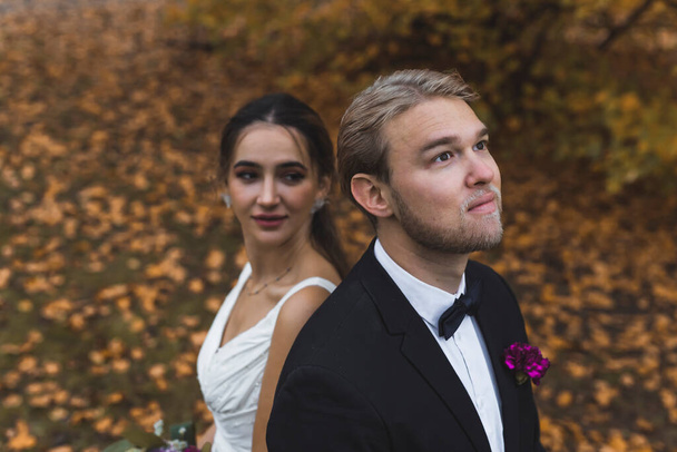 花嫁と新郎の結婚式の写真の外観。高品質の写真 - 写真・画像