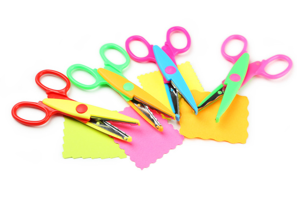 Colored figured scissors with papers - Foto, immagini