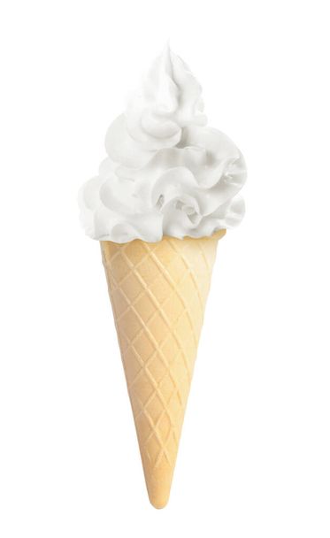 Tasty ice cream in waffle cone isolated on white. Soft serve - Photo, Image