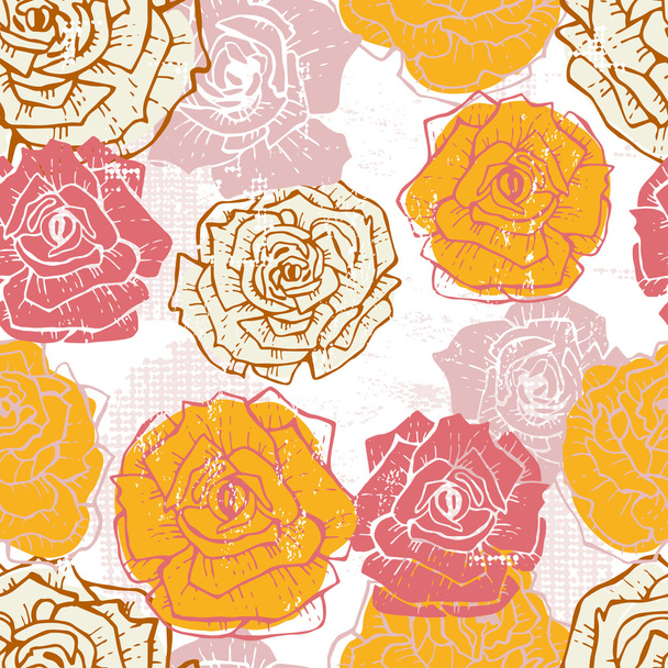 Rosas vintage dibujadas a mano patrón sin costuras en rosa y naranja
 - Vector, Imagen