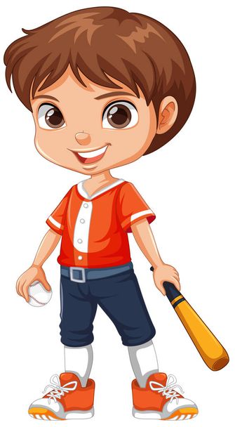 Boy baseball player cartoon character illustration - Vektor, obrázek