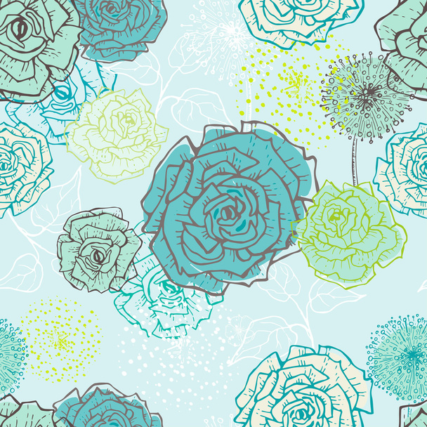 ターコイズの手描かれたヴィンテージ花柄シームレス パターン - ベクター画像