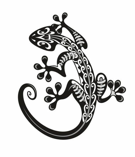 Stylized lizard. Decorative silhouette of reptile. Vector illustration of scaly lizard. Lizard logo.Totem design. Tattoo. - Вектор,изображение