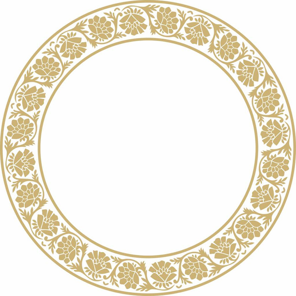 Вектор круглий золотий індійський національний орнамент. Етнічне коло рослин, кордон. Квітковий перстень. Собаки й листя. - Вектор, зображення