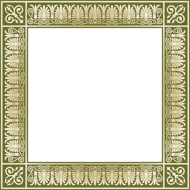 Vector golden and green square classic greek ornament. European ornament. Border, frame Ancient Greece, Roman Empire - Вектор,изображение