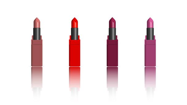 Set mehrfarbiger Lippenstift isoliert auf weißem Hintergrund, 3D-Vektorillustration. - Vektor, Bild